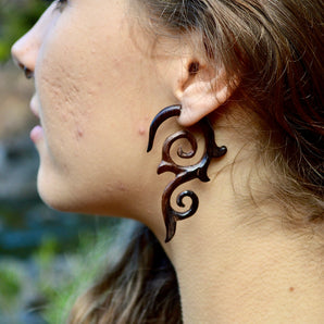 Hand Carved Tribal Wood Earrings