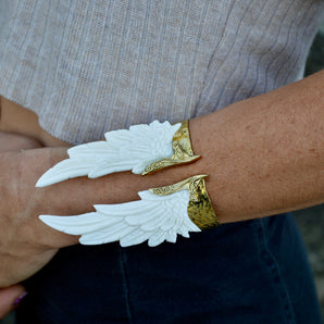 Hand Carved Bone Angel Wing Bracelet