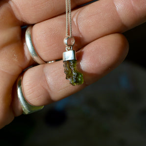 Raw Moldavite Silver Necklace