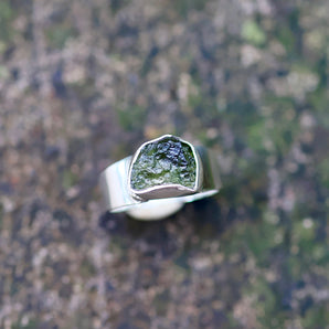 Moldavite & Sterling Silver Ring (size:8)