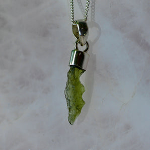 Raw Moldavite & Silver Necklace