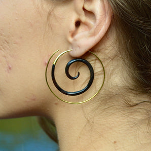 Brass & Horn Spiral Earrings
