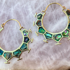 Brass & Paua Shell Mystic Hoop Earrings