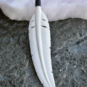 Hand Carved Feather Pendant