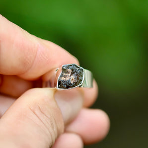 Moldavite Sterling Silver Ring (Size: 9 )