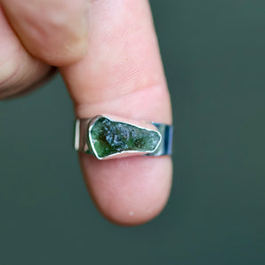 Moldavite Silver Ring (Size: 9)
