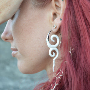 Hand Carved Bone & Silver River Goddess Earrings