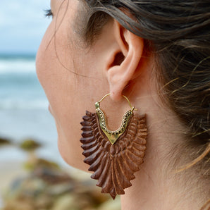 Silver & Wood Phoenix Feather Earrings