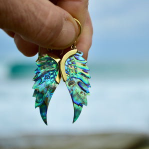 Hand Carved Paua Shell & Brass Earrings