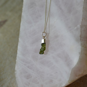 Raw Moldavite Silver Necklace