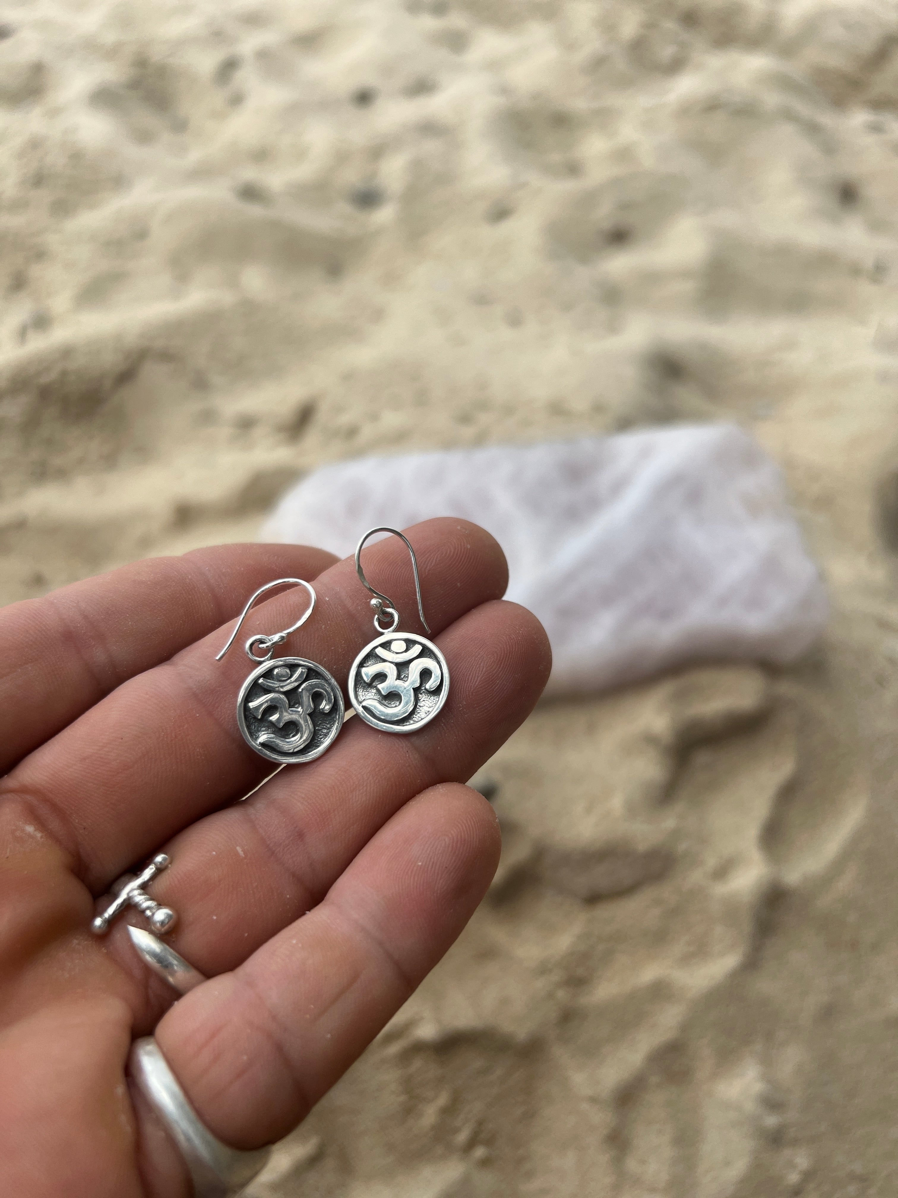 Om earrings outlet silver