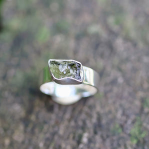 Moldavite Silver Ring (size: 7)