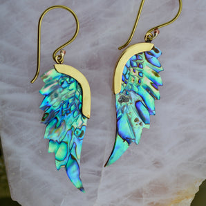 Hand Carved Paua Shell & Brass Earrings