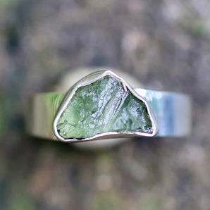 Moldavite & Sterling Silver Ring (Size 8)