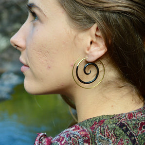 Brass & Horn Spiral Earrings