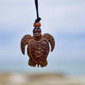 Hand Carved Wood Turtle Necklace