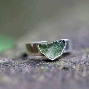Moldavite & Sterling Silver Ring (Size 8)
