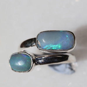 Double Opal Silver Ring