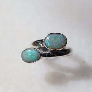 Double Opal Silver Ring