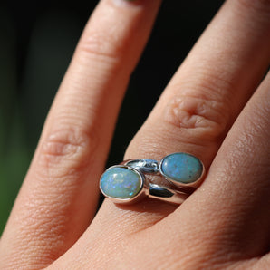 Double Opal Silver Ring