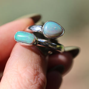 Double Opal Silver Ring