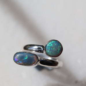 Double Opal Silver Ring