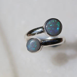 Double Opal Silver Ring