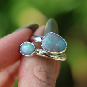 Double Opal Silver Ring