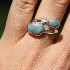 Double Opal Silver Ring