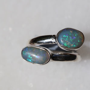 Double Opal Silver Ring