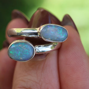 Double Opal Silver Ring