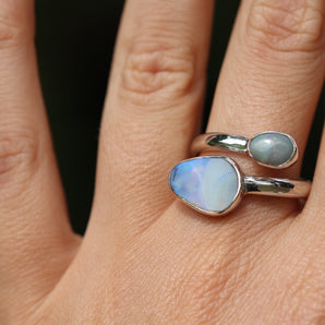 Double Opal Silver Ring