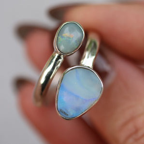 Double Opal Silver Ring