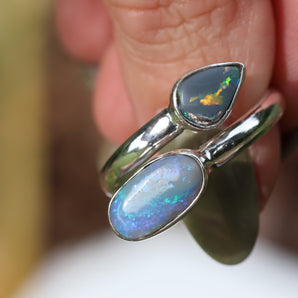 Double Opal Silver Ring Size