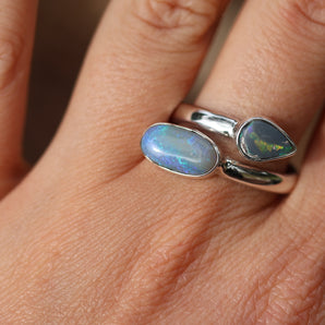 Double Opal Silver Ring Size