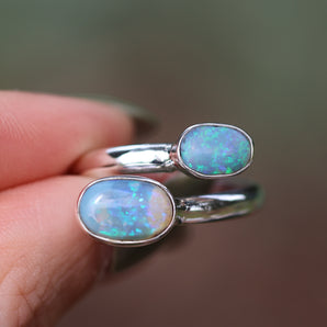 Double Opal Silver Ring