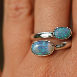 Double Opal Silver Ring