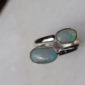 Double Opal Silver Ring