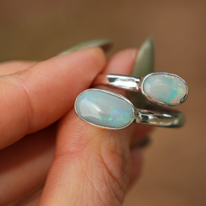 Double Opal Silver Ring