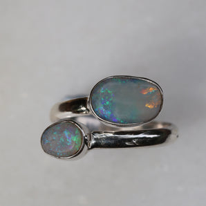 Double Opal Silver Ring