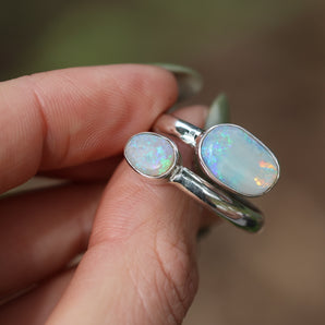 Double Opal Silver Ring