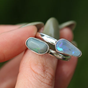 Double Opal Silver Ring