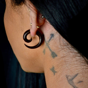 Hand Carved Wood Spiral Earrings