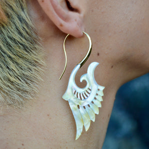 Hand Carved Shell & Brass Earrings