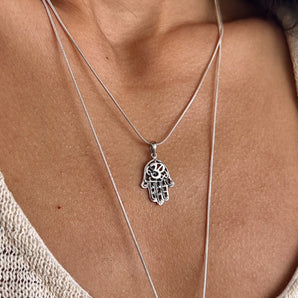 Silver Om Hamsa Hand Pendant