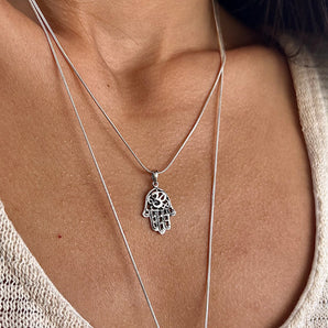 Silver Om Hamsa Hand Pendant