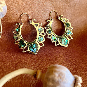 Brass Paua Shell Lotus Earrings