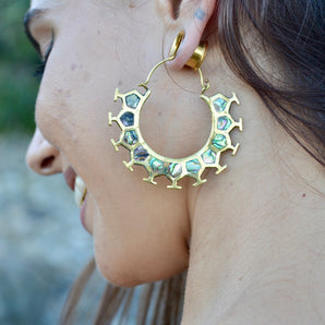 Brass & Paua Shell Mystic Hoop Earrings