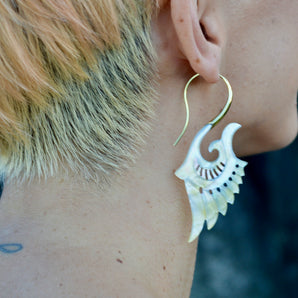 Hand Carved Shell & Brass Earrings